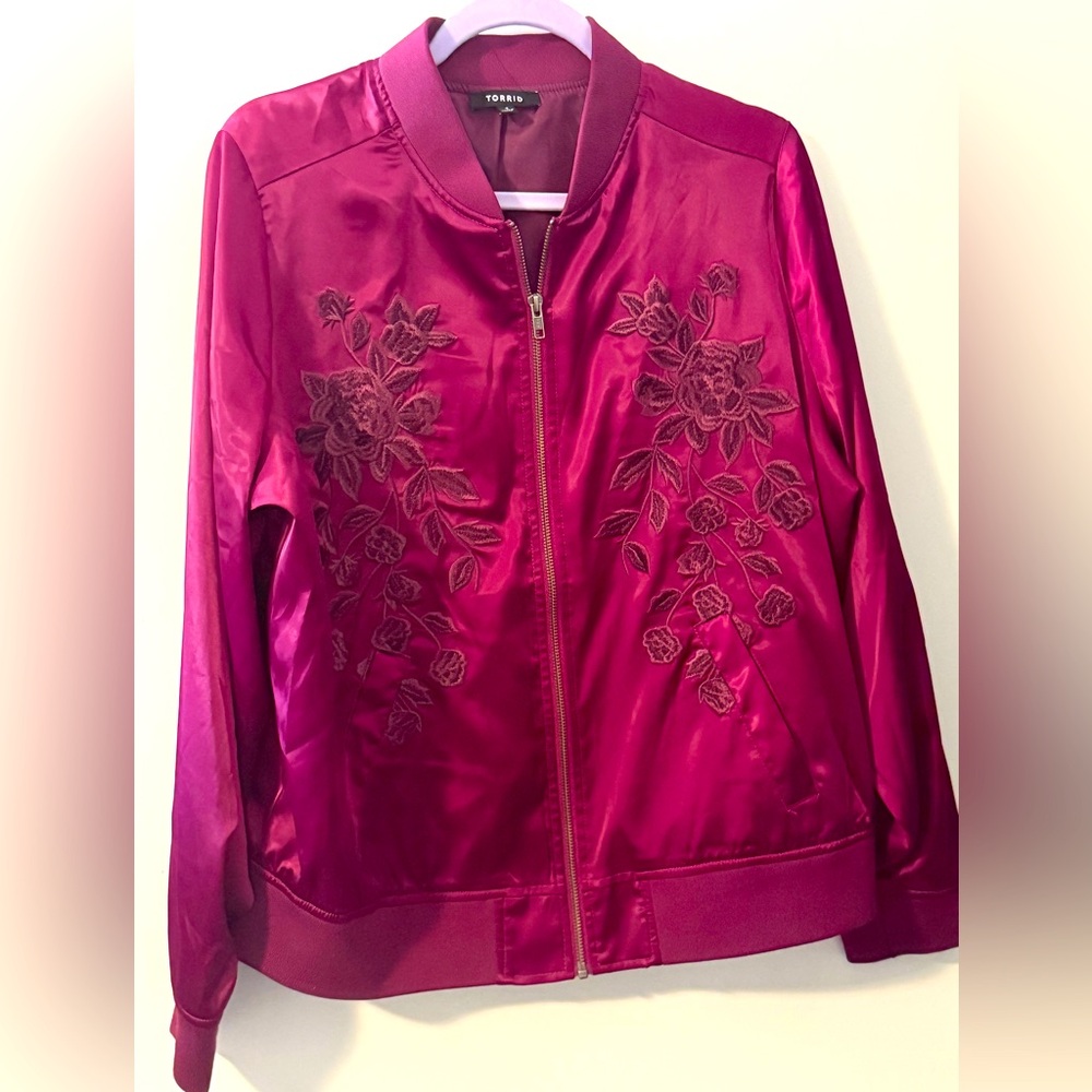 Torrid Women's Pink Embroidered Bomber Jacket